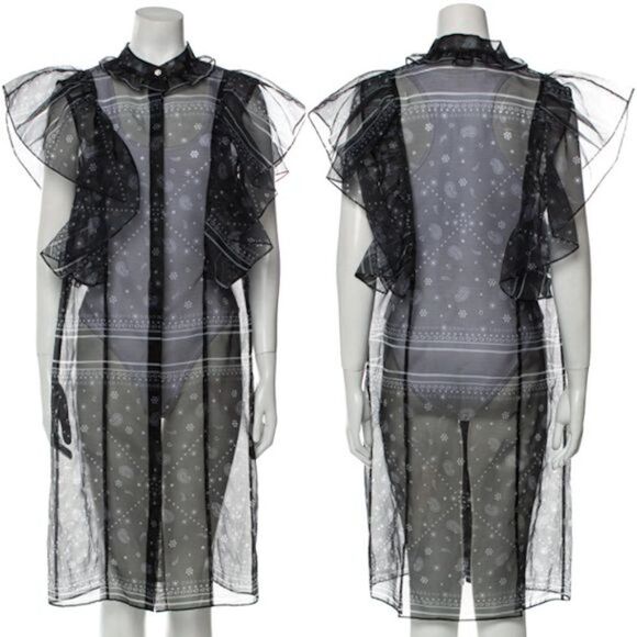 Fleamadonna Designer Organza Bandana Print Midi Dress Runway Sheer Size Large - Picture 3 of 8